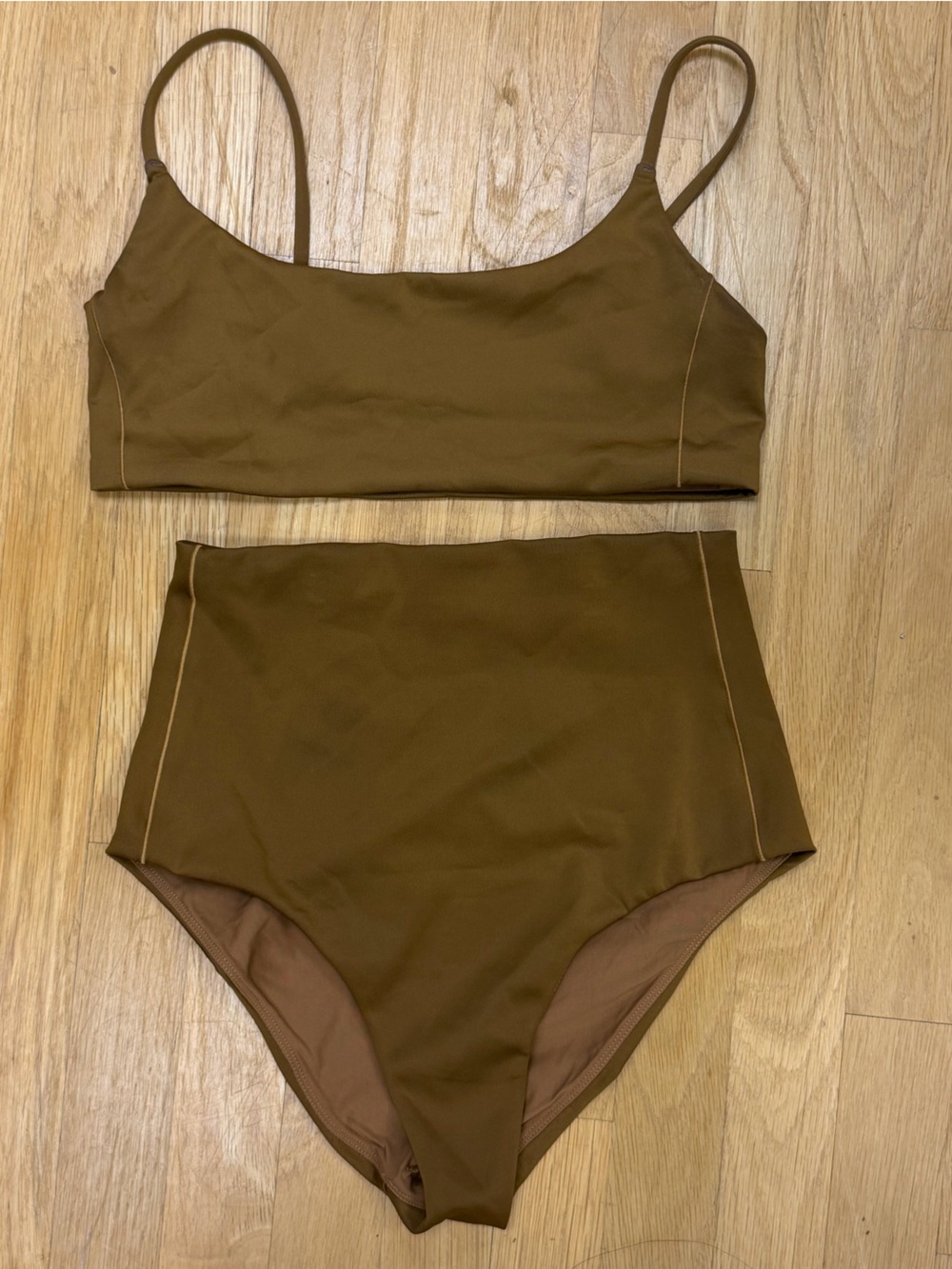 Left On Friday High Waist Bikini Brown Sz M EUC Swim Pool Beach Capsule Minimal - Picture 14 of 17